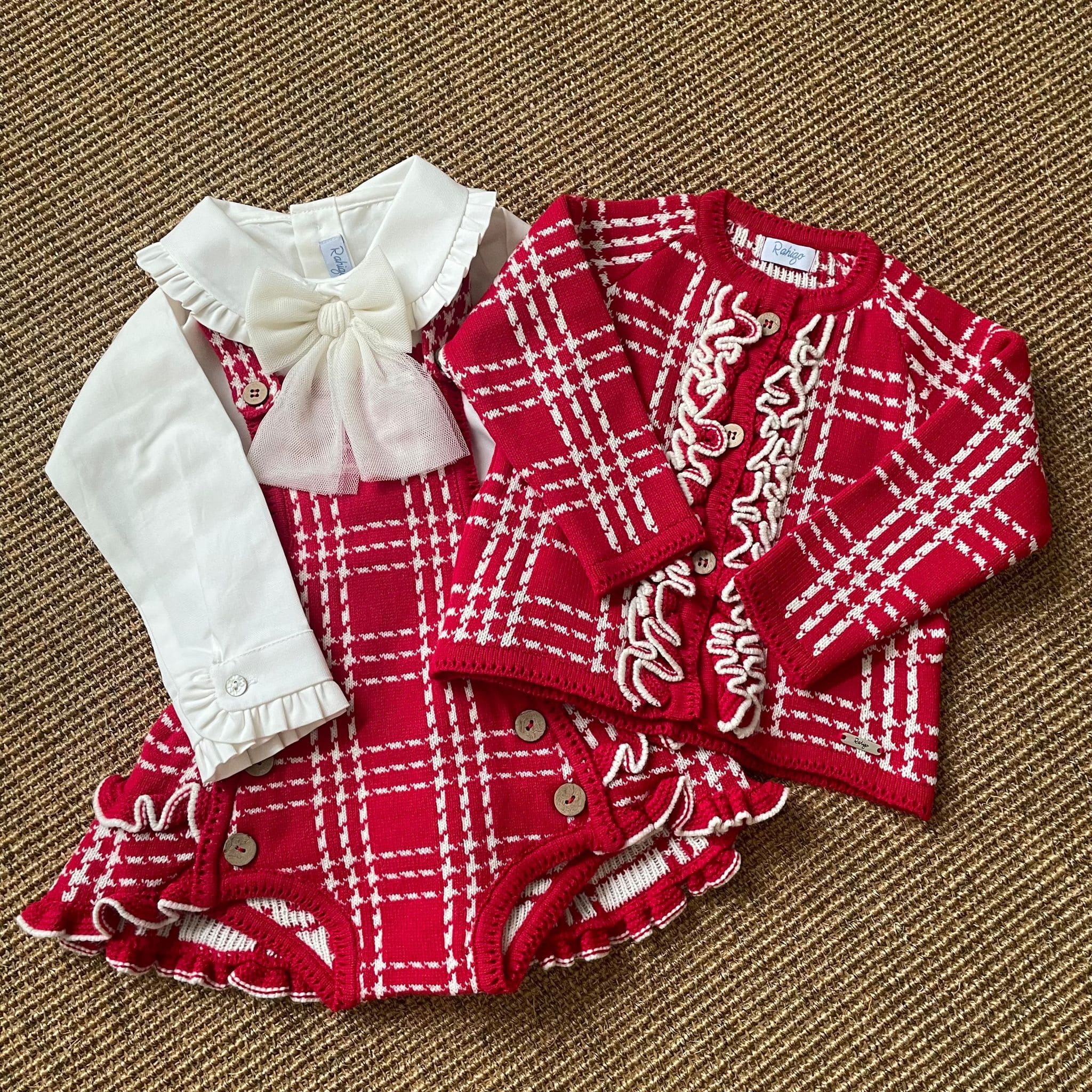 Rahigo - Three Piece Check Pinafore Set  -  Red