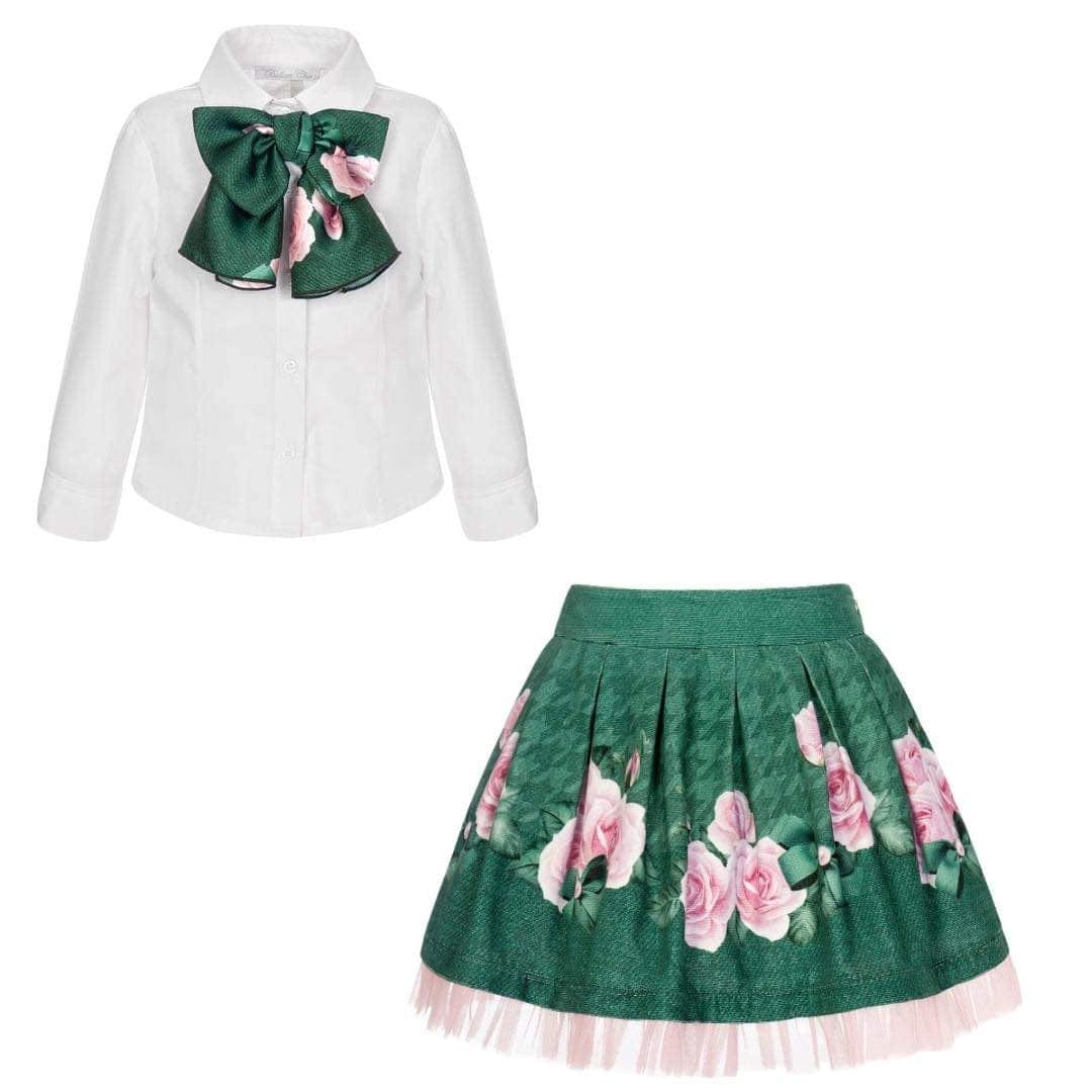 BALLOON CHIC - Dog Tooth Rose Skirt Set - Blue