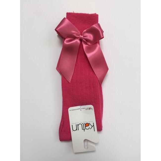 APRICOT - Ribbed Knee High Bow Sock - Fuchsia