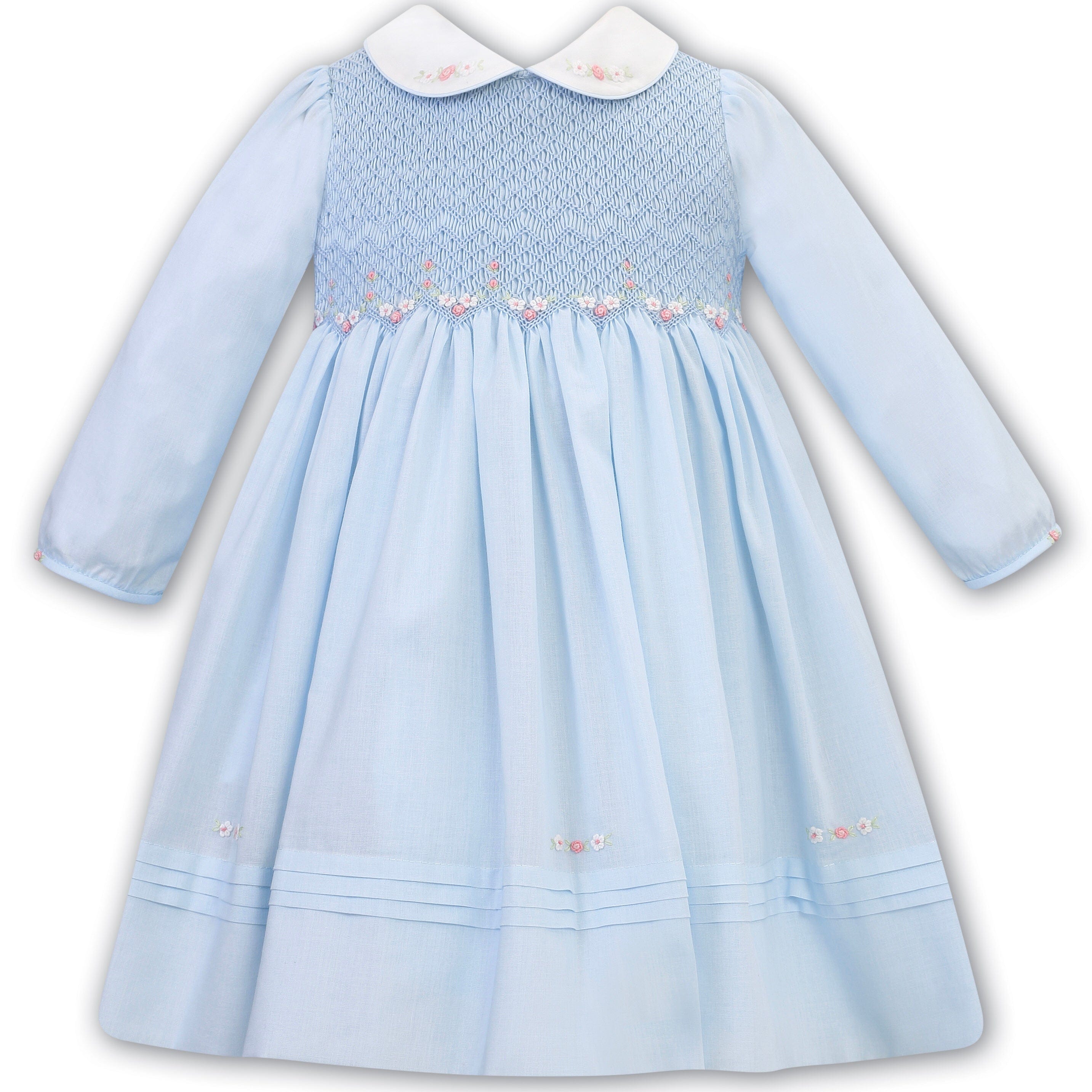 SARAH LOUISE -  Smocked Peter Pan Collar Floral Print Dress - Pink main image 0
