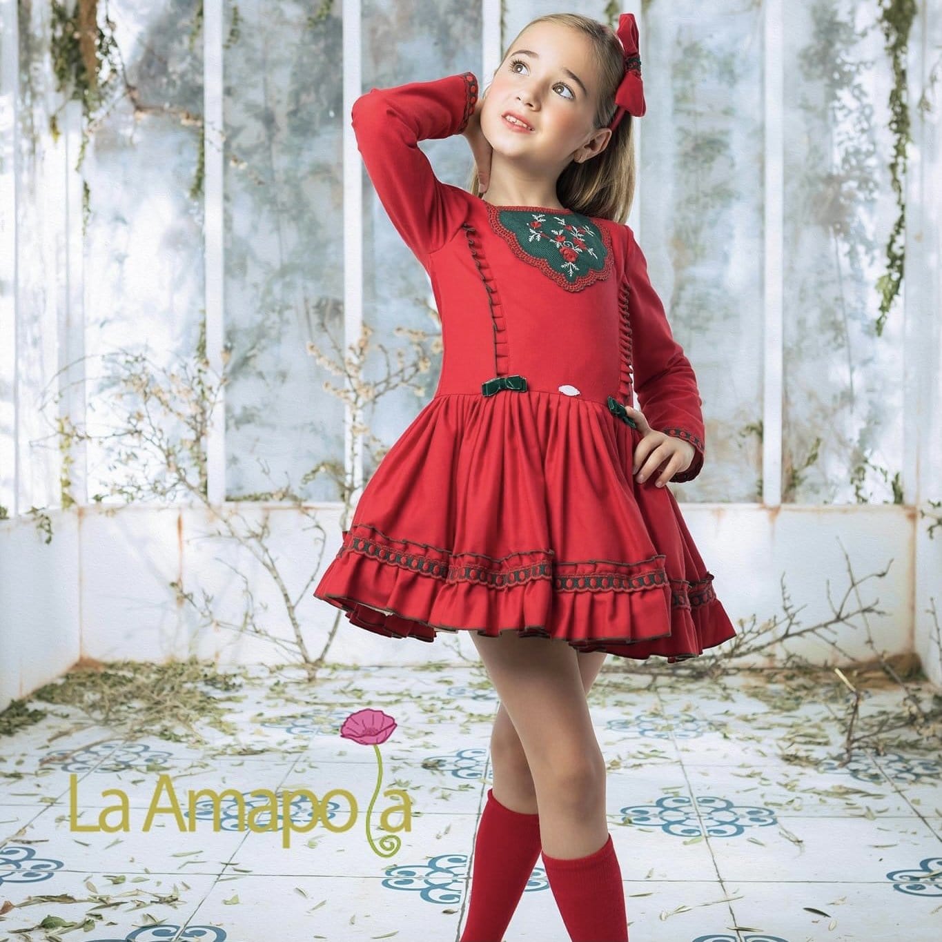 la amapola red dress La Amapola Spanish Older Girls Pink Kira Puffball Dress