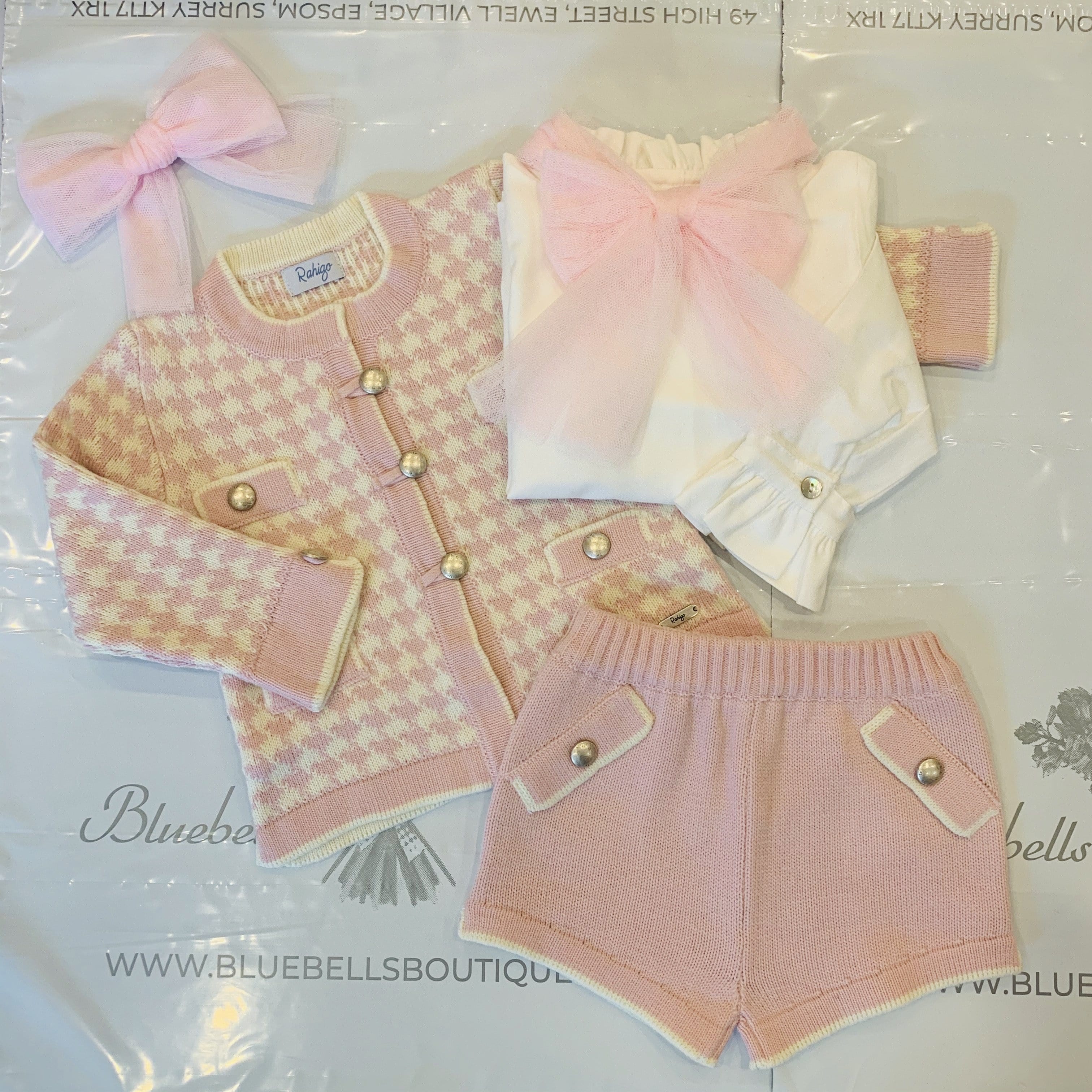 RAHIGO - Three Piece Short Set With Pink Tulle Bow - Blue main image 1