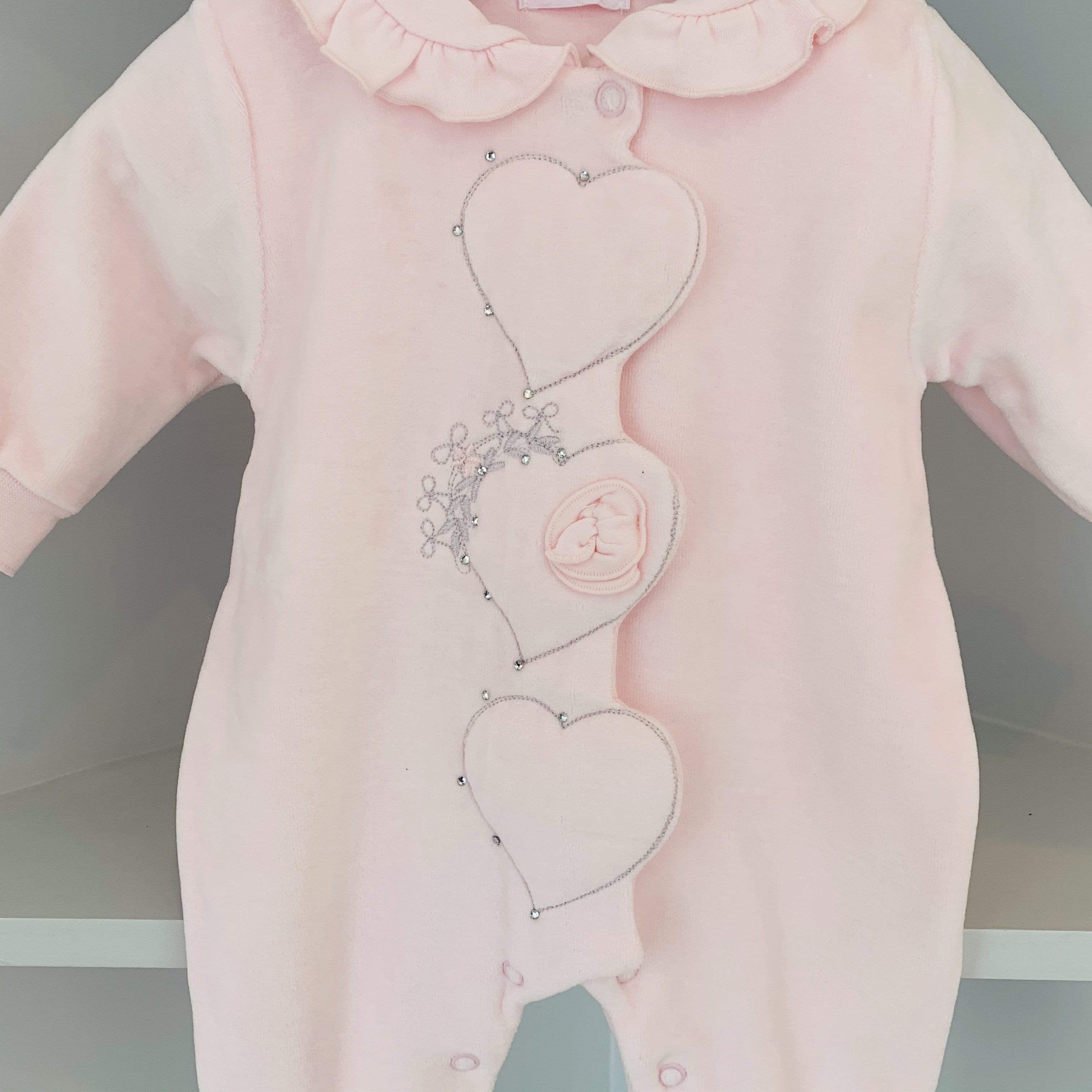 SOFIJA - Velour Diamanté Babygrow - Pink