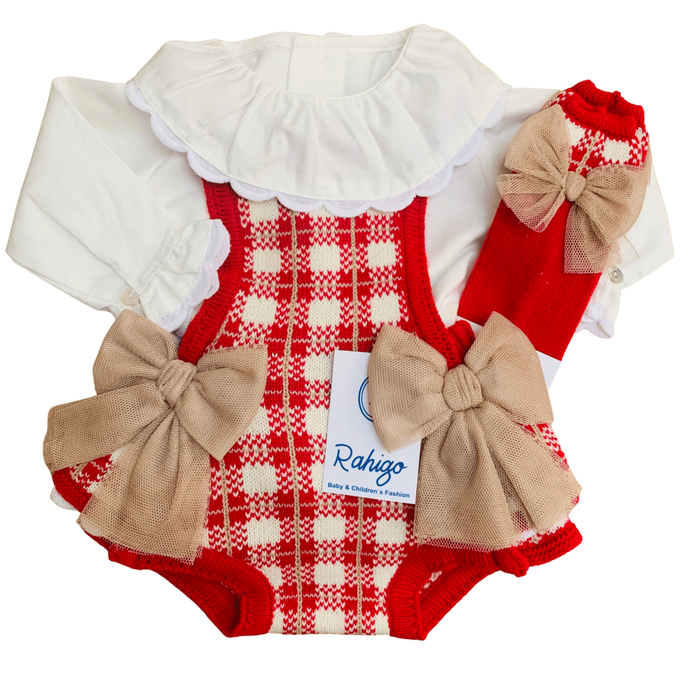 RAHIGO - Tartan Three Piece Set - Red / Cream