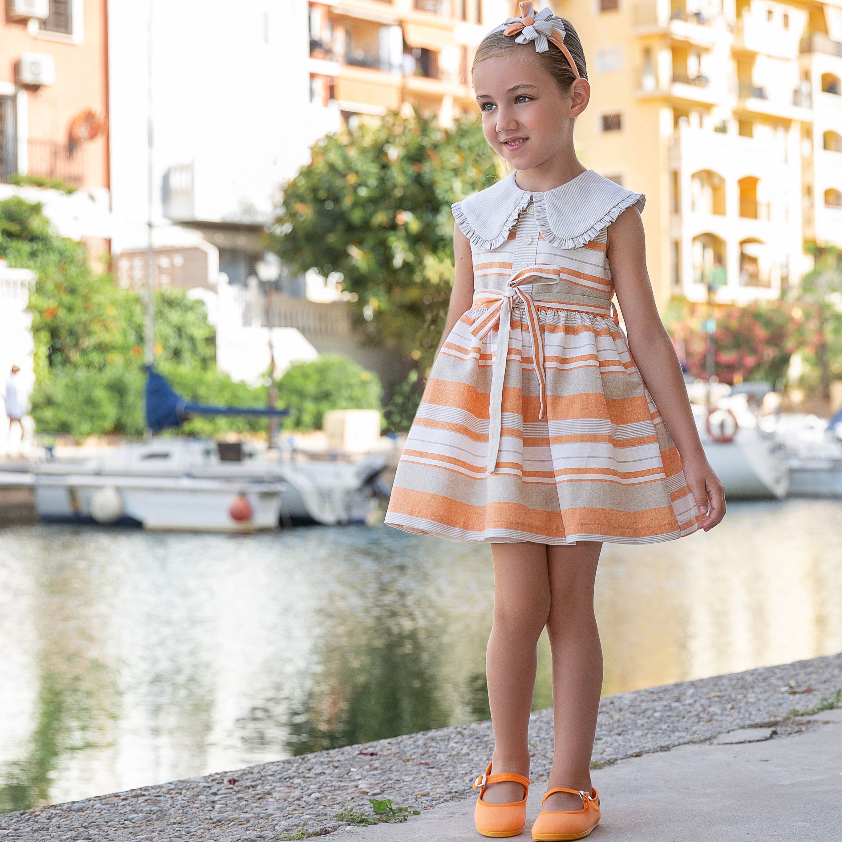 Meraki Bambini Baby Girls Rayas Dress - Orange. Children's