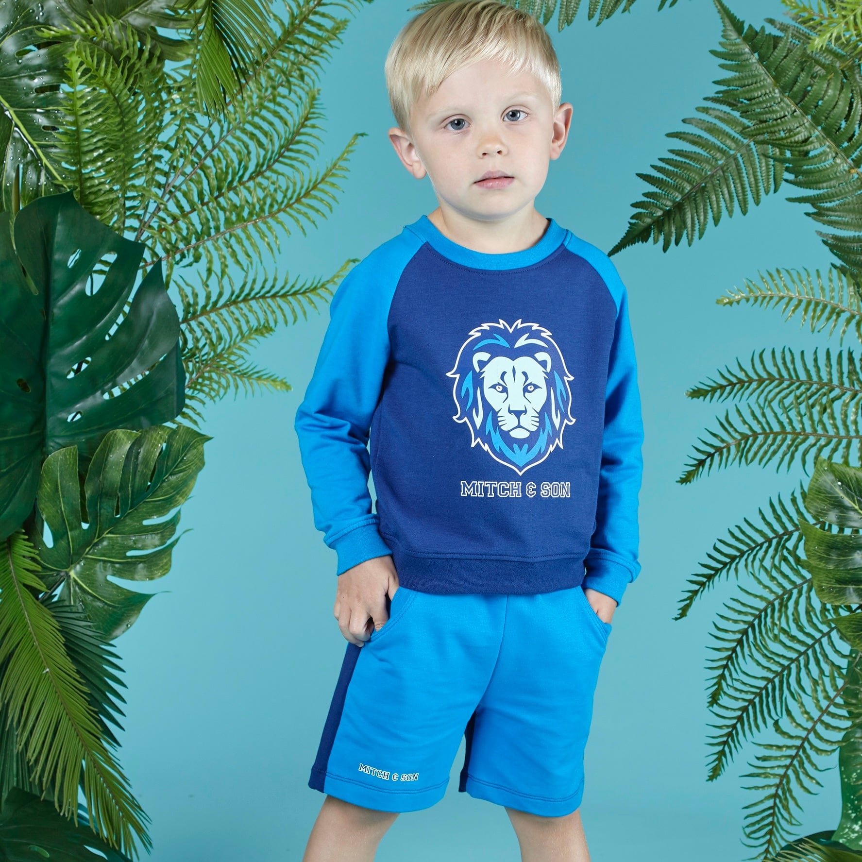 MITCH & SON - Kaleb King Of The Jungle Lion Sweat Short Set - Bright Blue