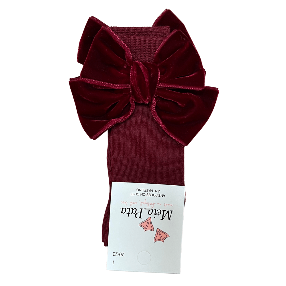 MEIA PATA - Double Bow Velvet Sock - Bordeaux