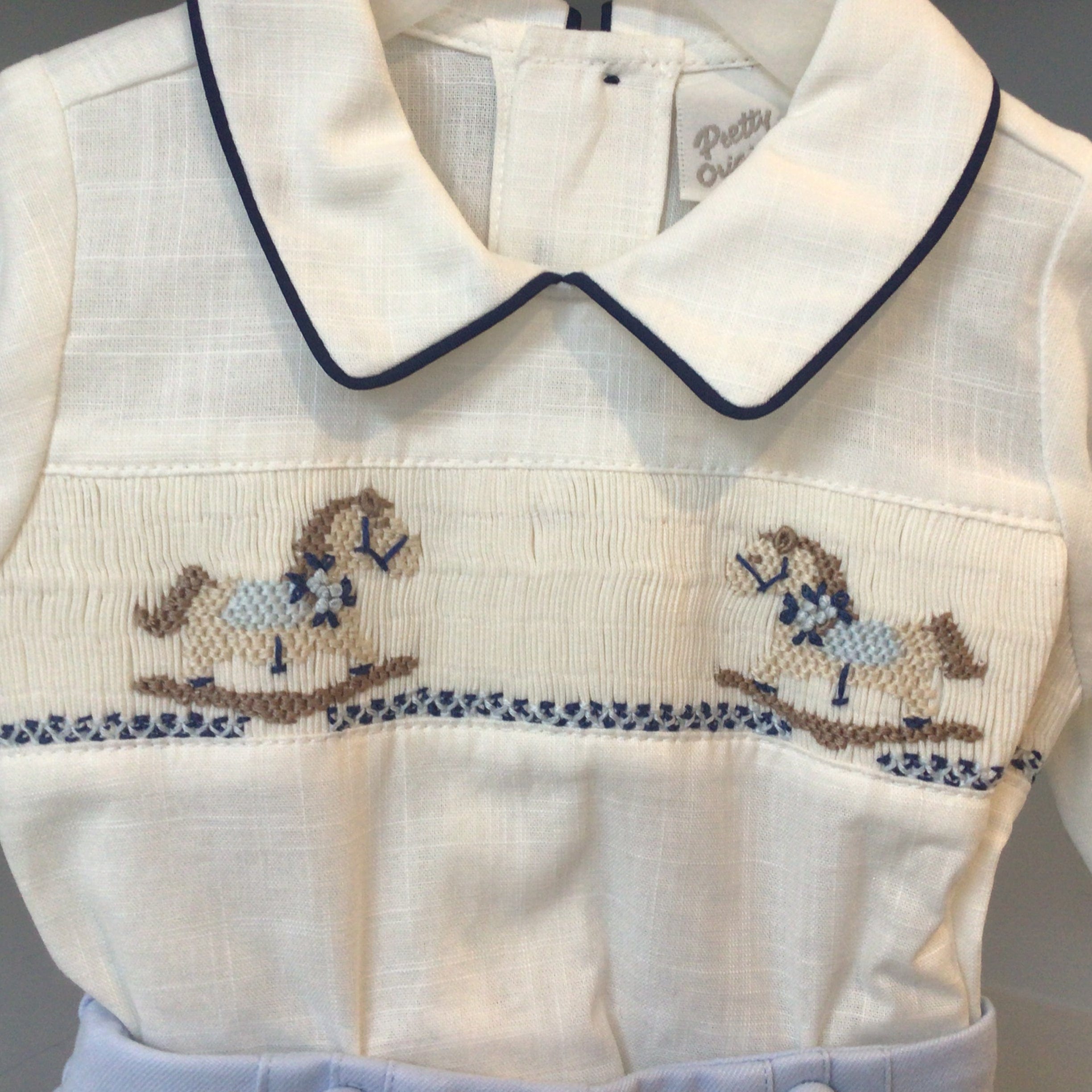 PRETTY ORIGINALS - Smock Rocking Horse Short Set - Blue