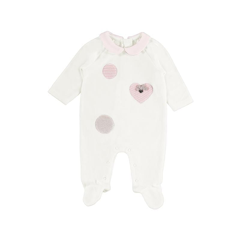 MAYORAL - Heart Velour Romper - Off White