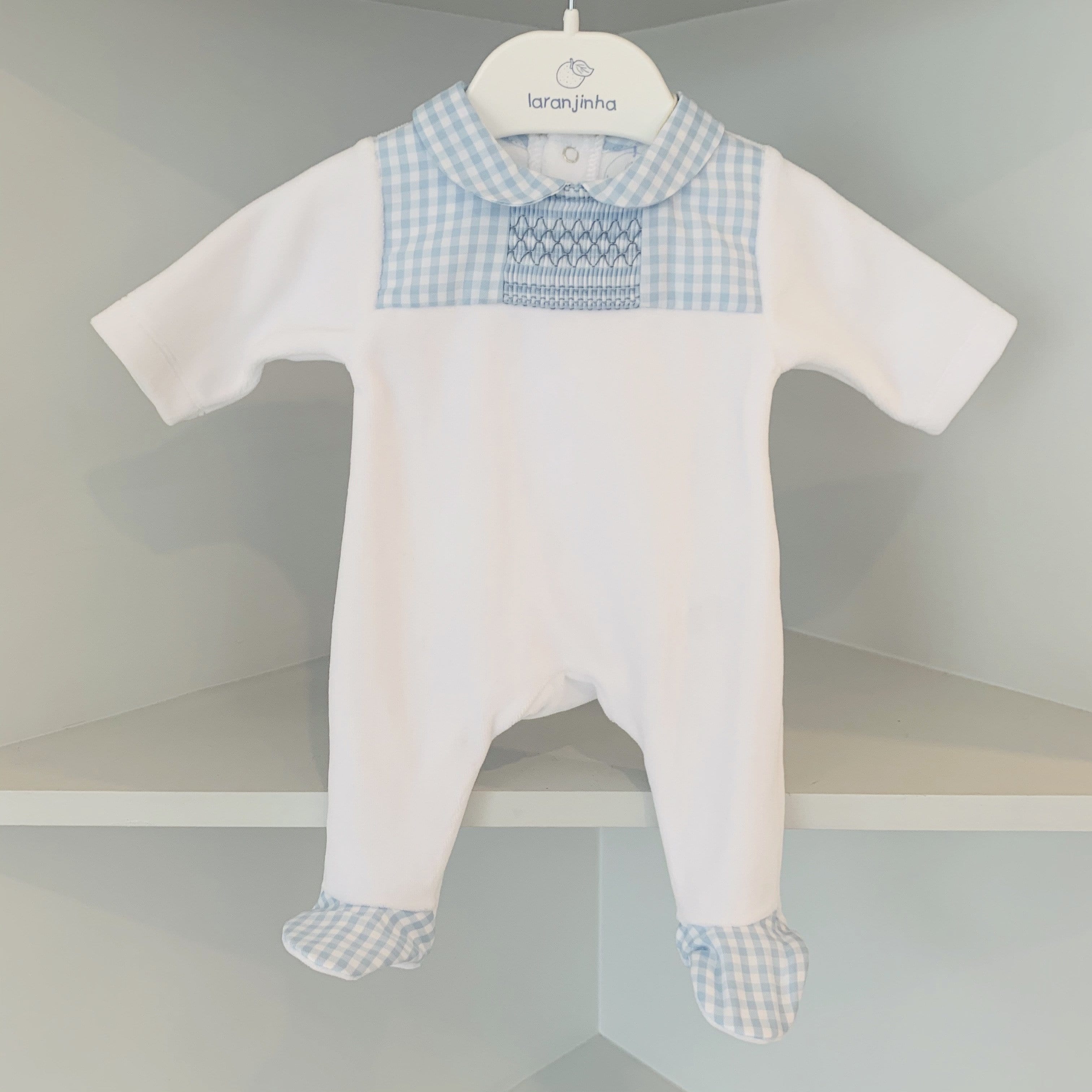 LARANJINA BOYS SMOCKED VELOUR BABYGROW
