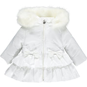 LITTLE A - Frill Faux Fur Trim Jacket - White