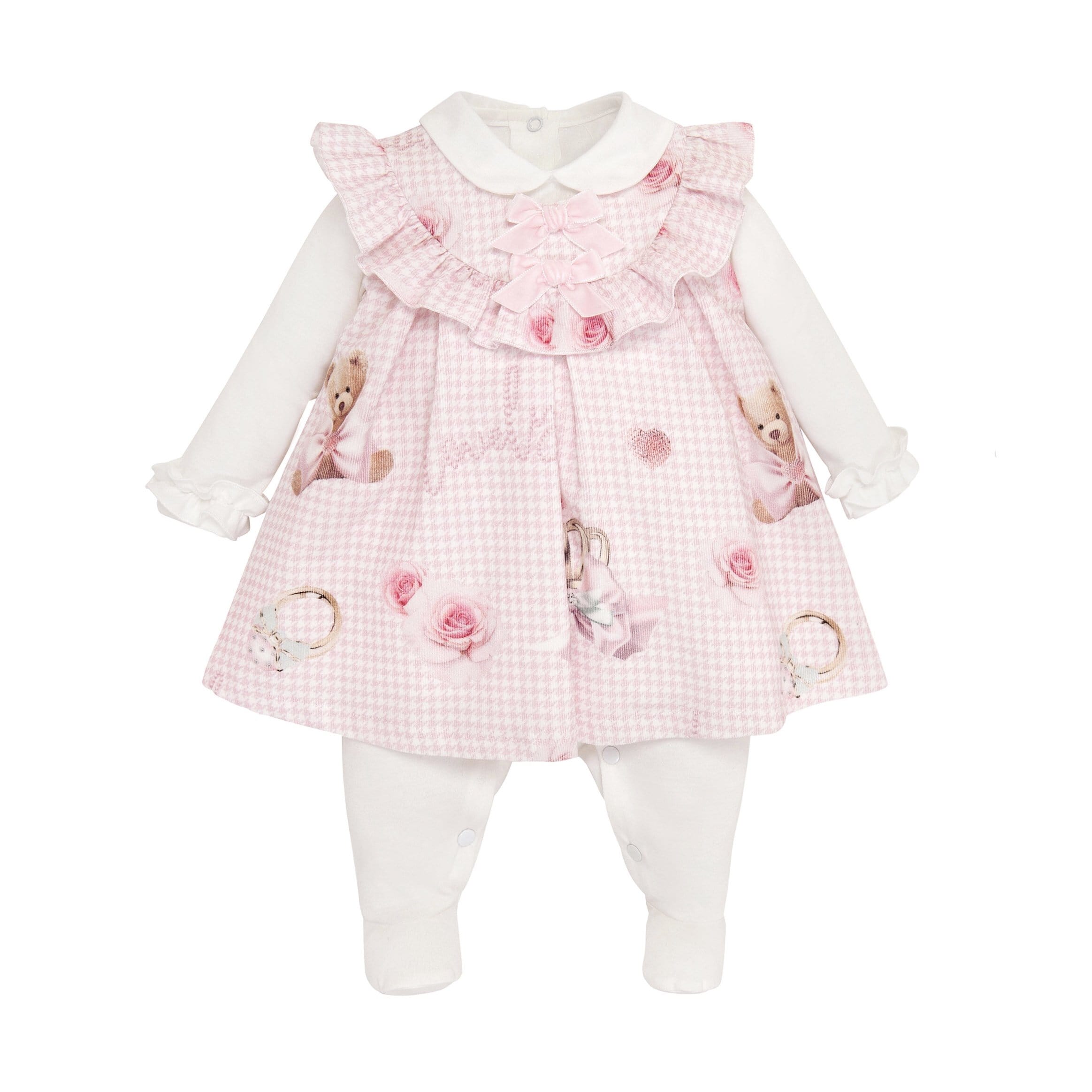 BALLOON CHIC - Teddy Dog Tooth Dress Babygrow  - Pink