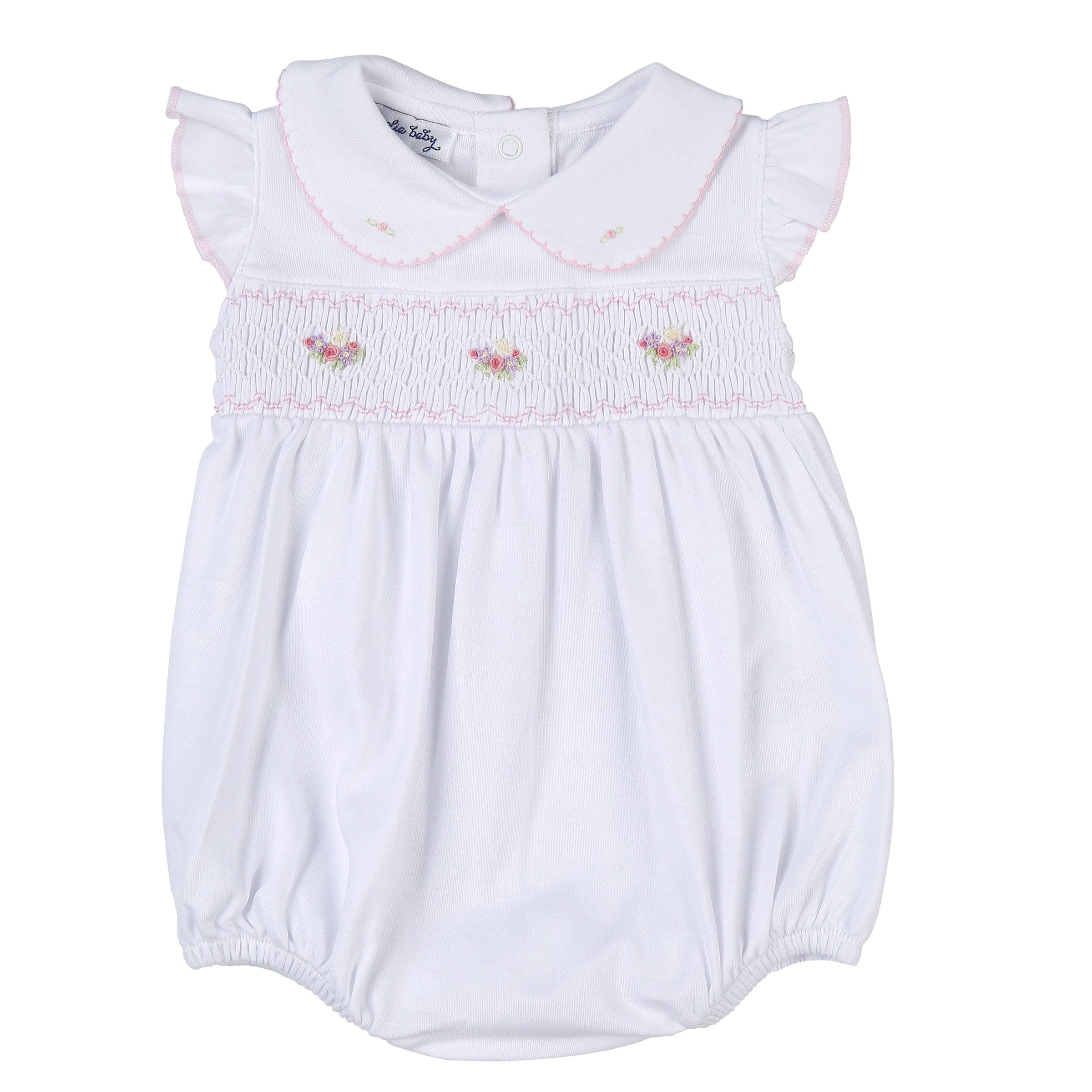 MAGNOLIA BABY - Girls Rudolph & Santa Smocked Bubble - Red