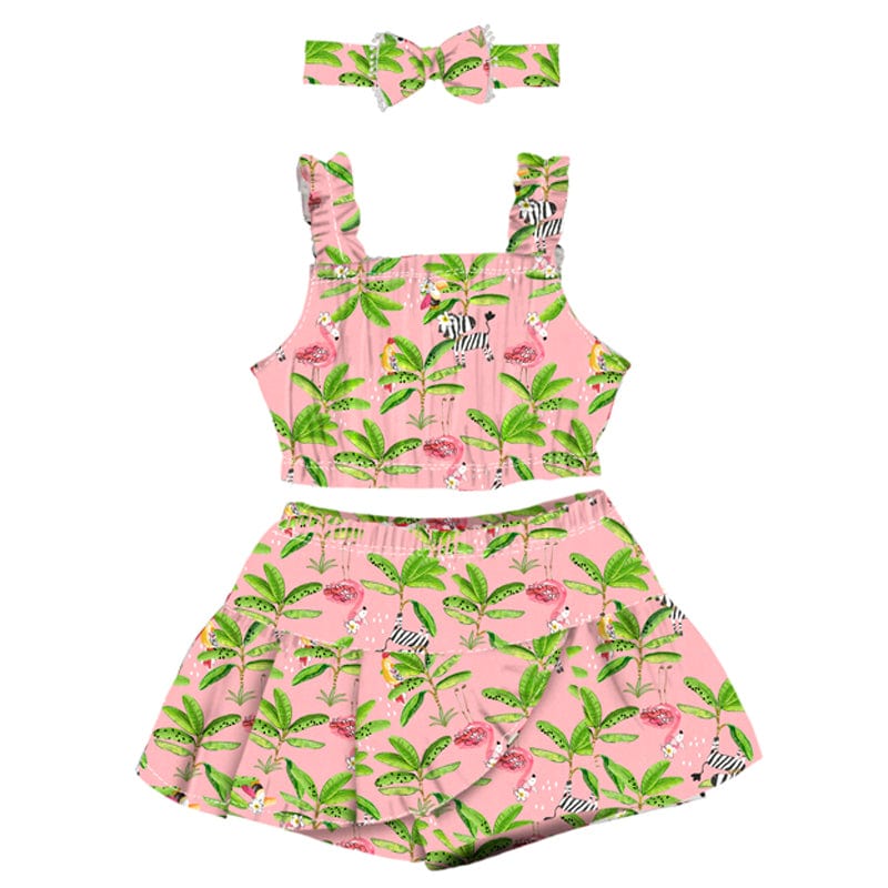 MAYORAL - Flamingo Print Hairband, Top & Short Set - Pink