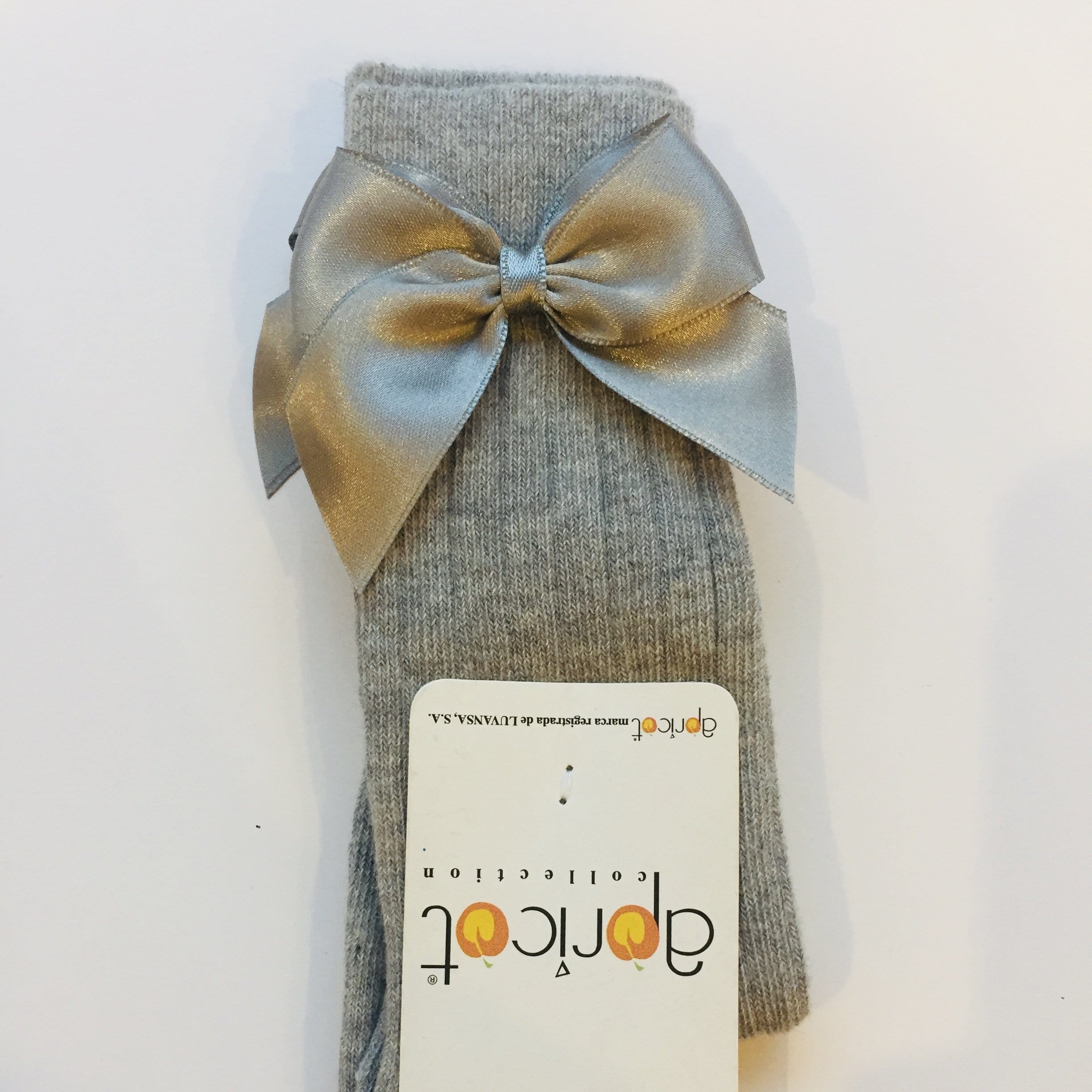 APRICOT - Ribbed Knee High Bow Sock - Grey