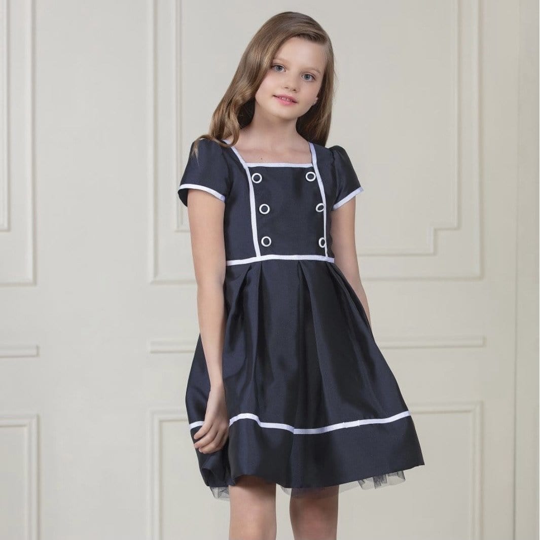 PATACHOU - Girls Satin Sailor Dress - Navy