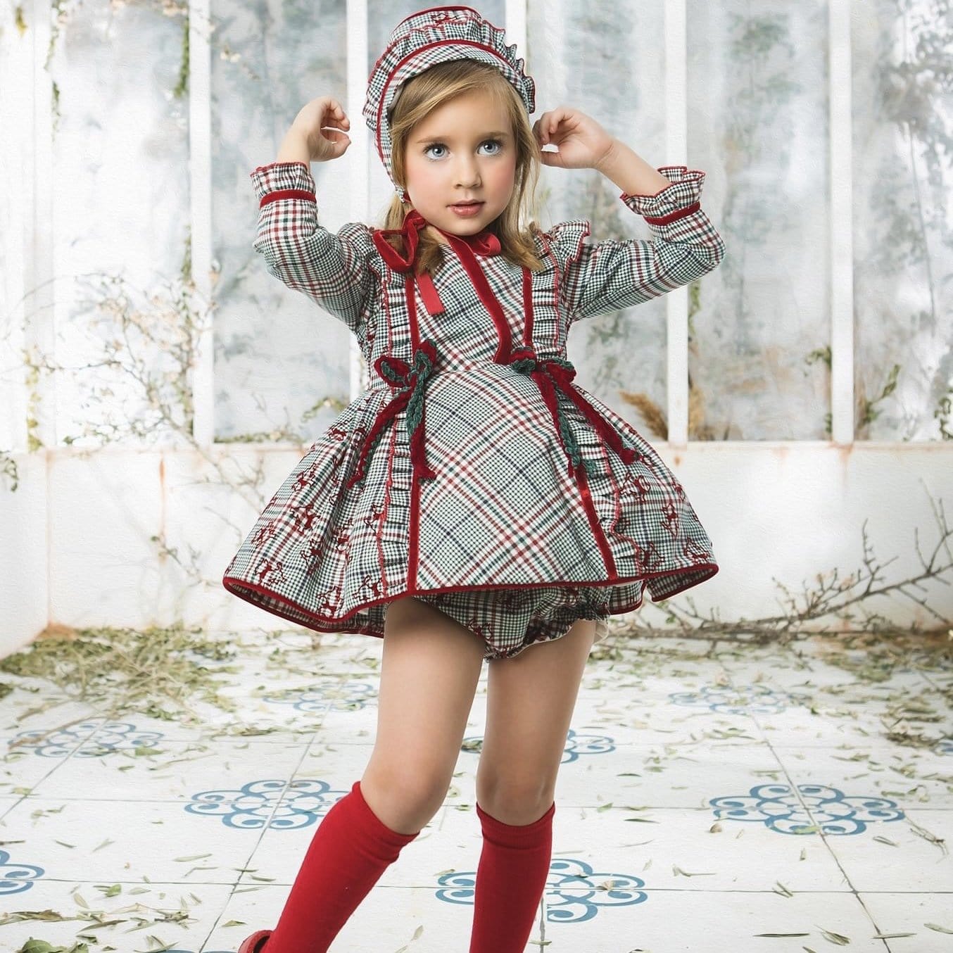 LA AMAPOLA - Woof Baby Dress  - Green