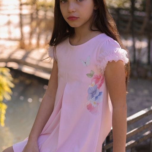 LAPIN HOUSE - A Line Ruffle Sleeve Dress - Pink