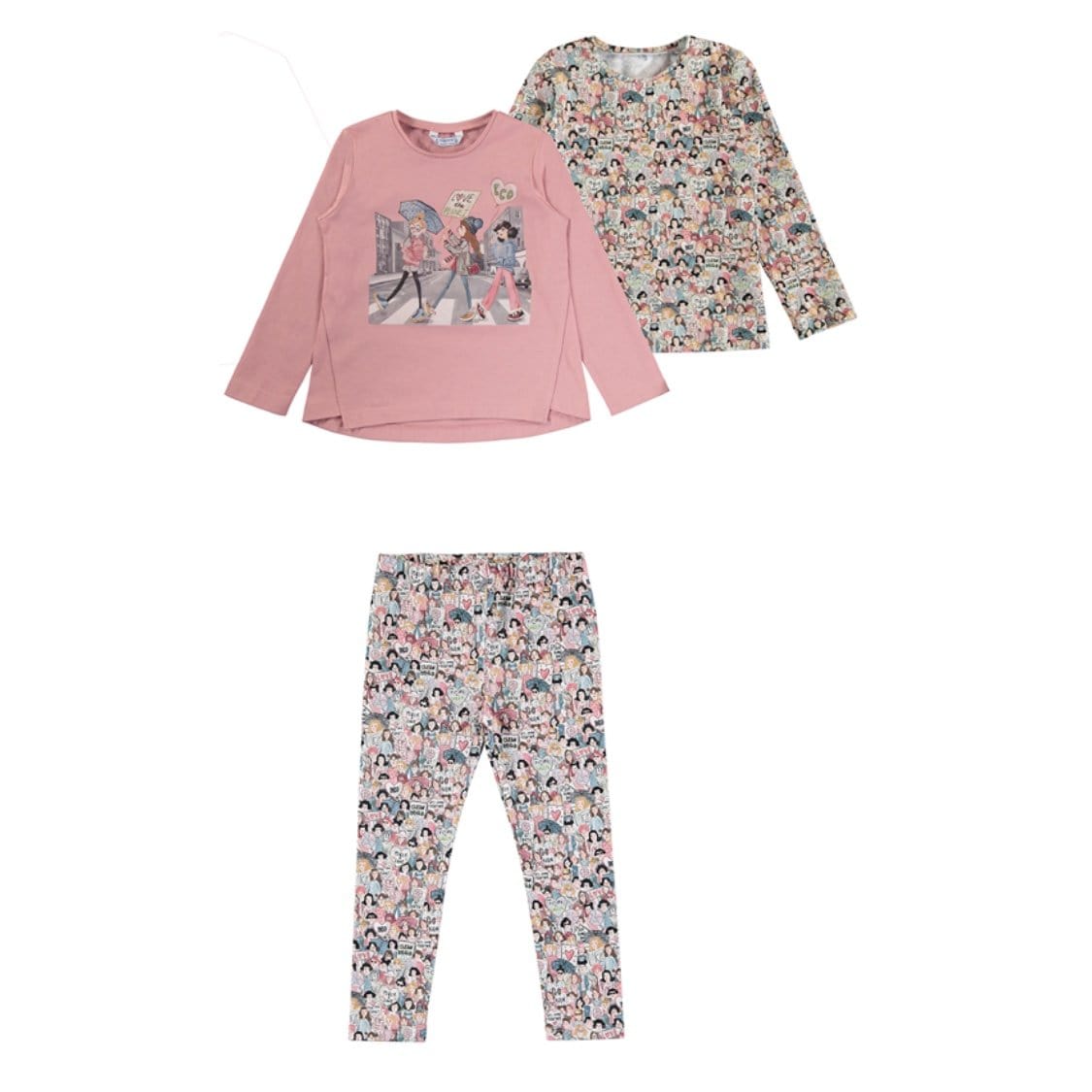 MAYORAL - Two Pack Top & People Print Legging Set- Blush