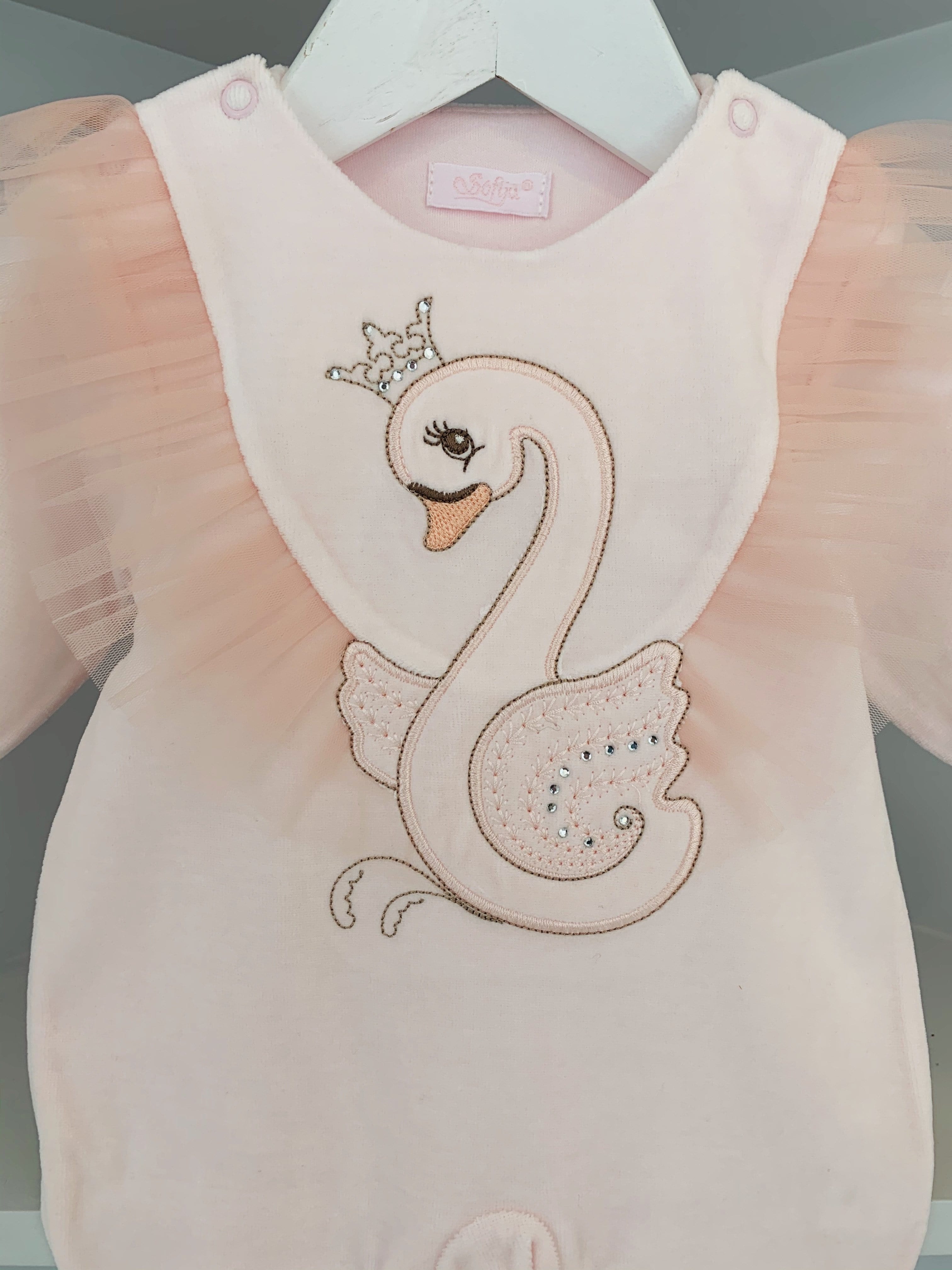 SOFIJA - Velour Swan Babygrow - Pink