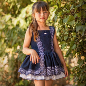 LA AMAPOLA  - Dropwaist Luxury Dress - Navy