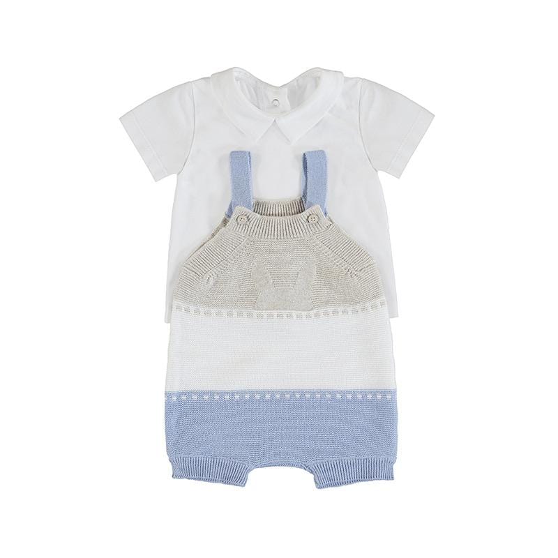 MAYORAL - Knit Dungaree Set - White/Blue
