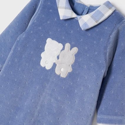 MAYORAL - Bear & Bunny Velour Onesie - Blue