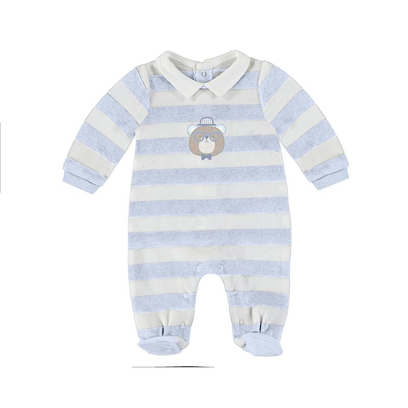 MAYORAL - Stripe Velour Romper - Blue