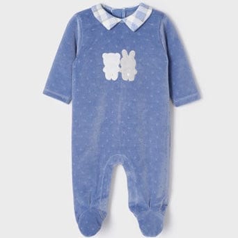 MAYORAL - Bear & Bunny Velour Onesie - Blue