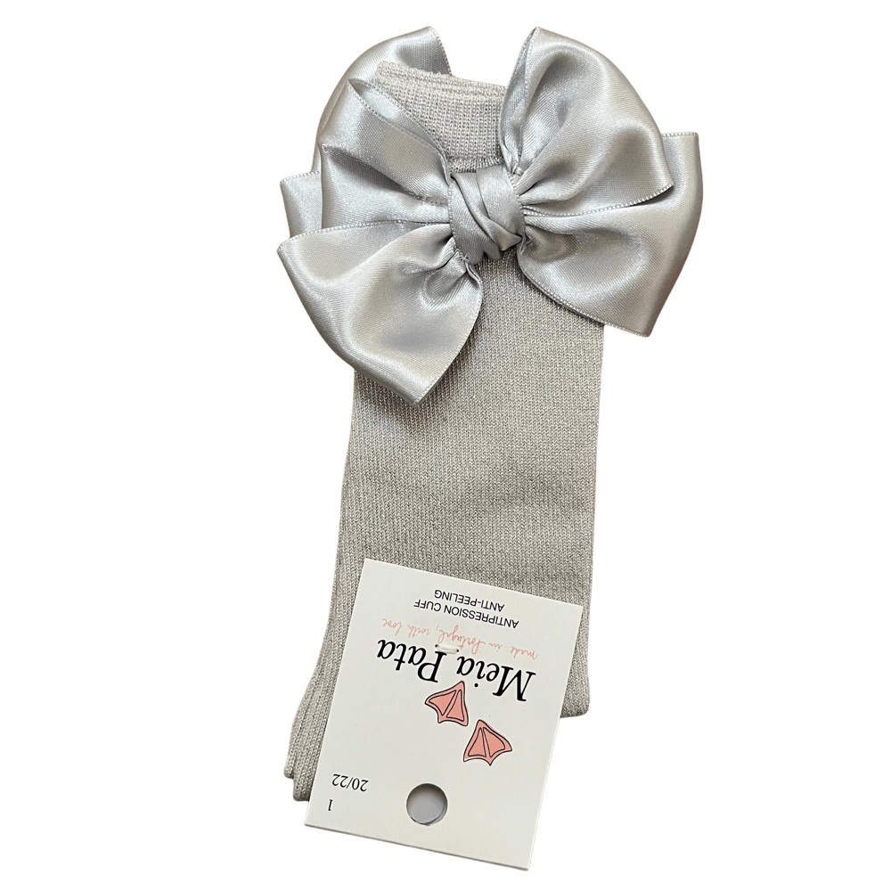 MEIA PATA - Double Bow Satin Sock - Silver