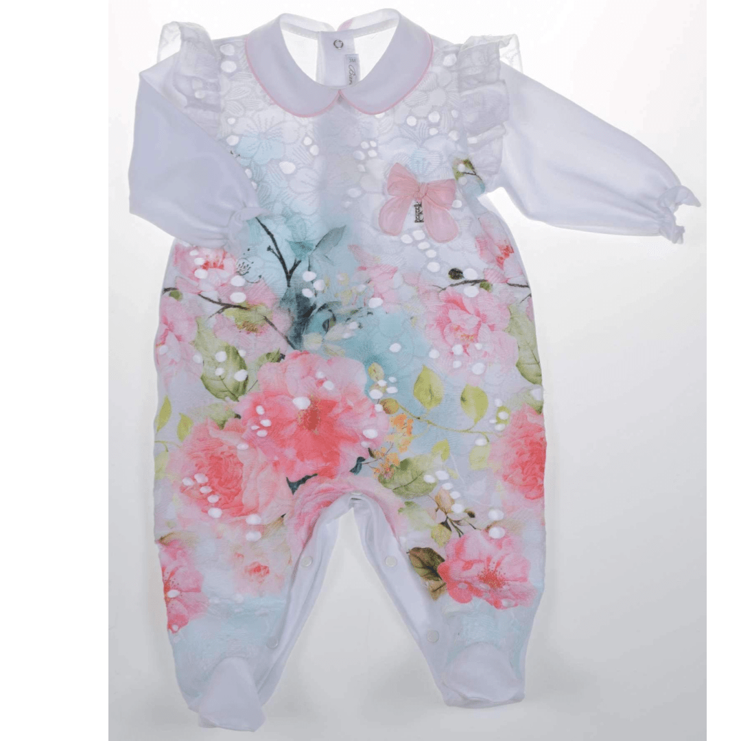 BARCELLINO - Floral Babygrow Blanket, Hairband  & Bib - White