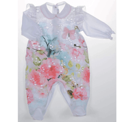 BARCELLINO - Floral Babygrow Blanket, Hairband  & Bib - White