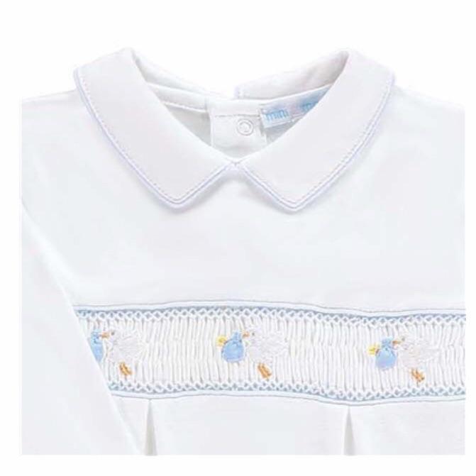 MINI-LA-MODA - Stalk Smocked Footsie - White
