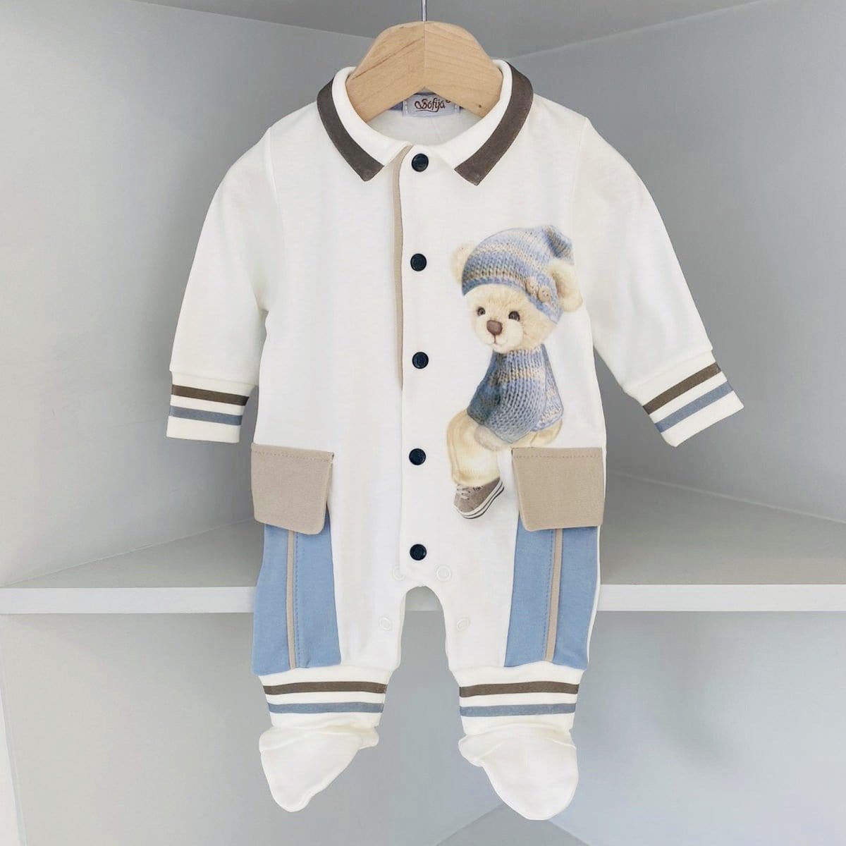 SOFIJA - Teddy Bear Babygrow - Blue