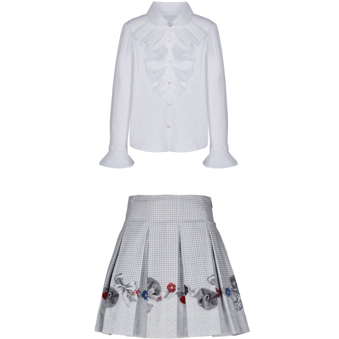 LAPIN HOUSE - Dog Tooth Skirt & Blouse - Grey