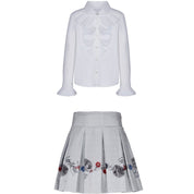 LAPIN HOUSE - Dog Tooth Skirt & Blouse - Grey