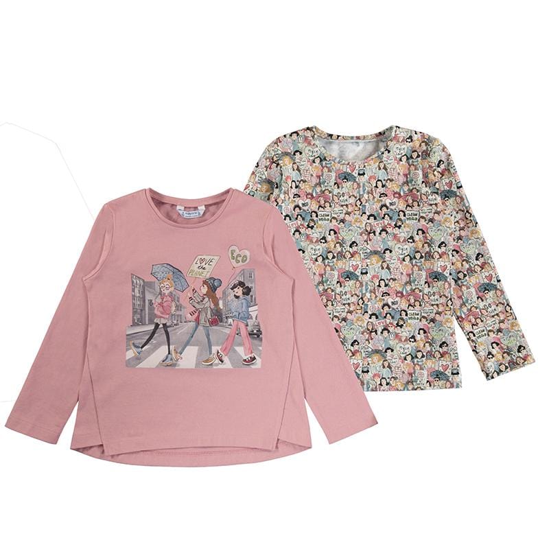 MAYORAL - Two Pack Top & People Print Legging Set- Blush