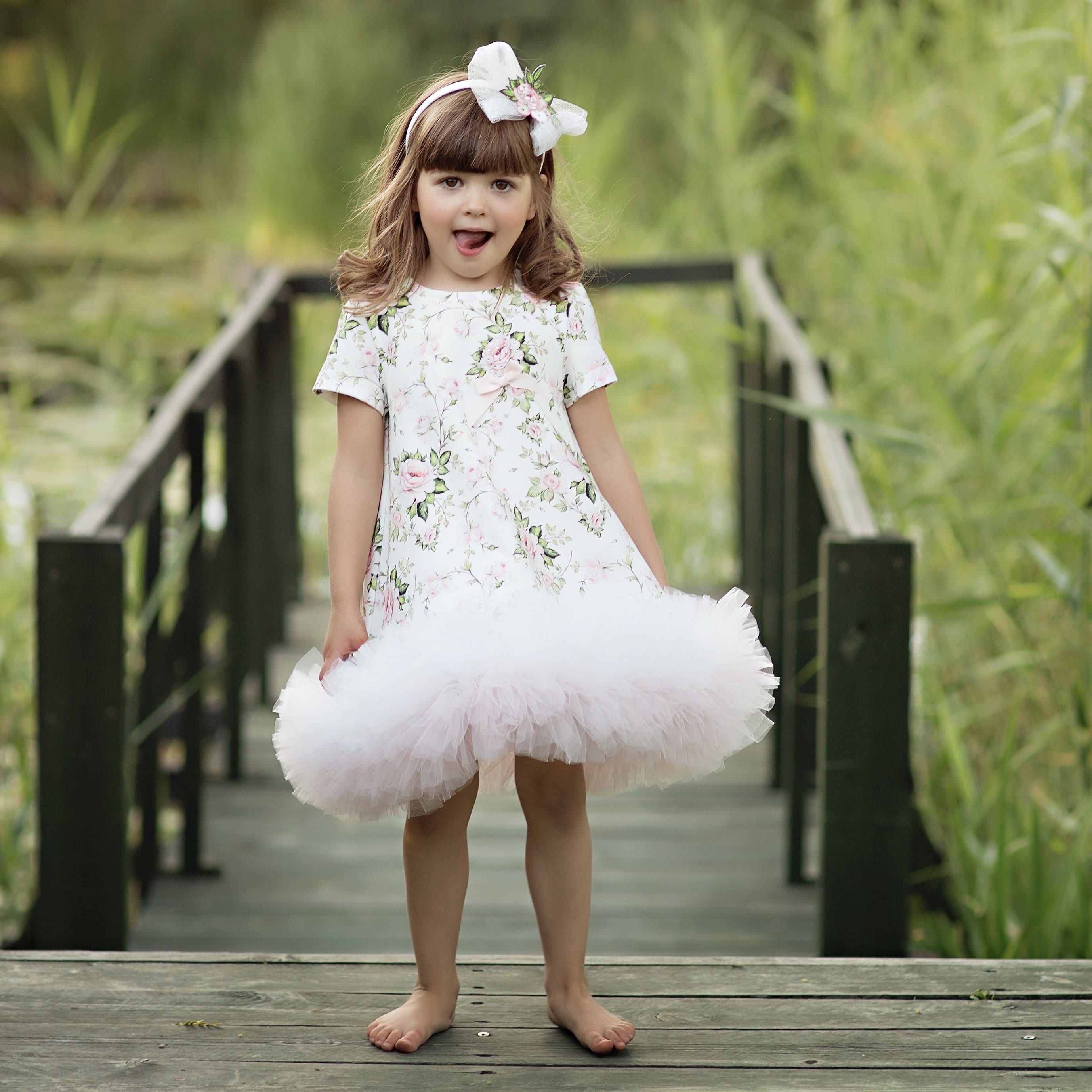 Daga - Rose Print Tutu Dress - White