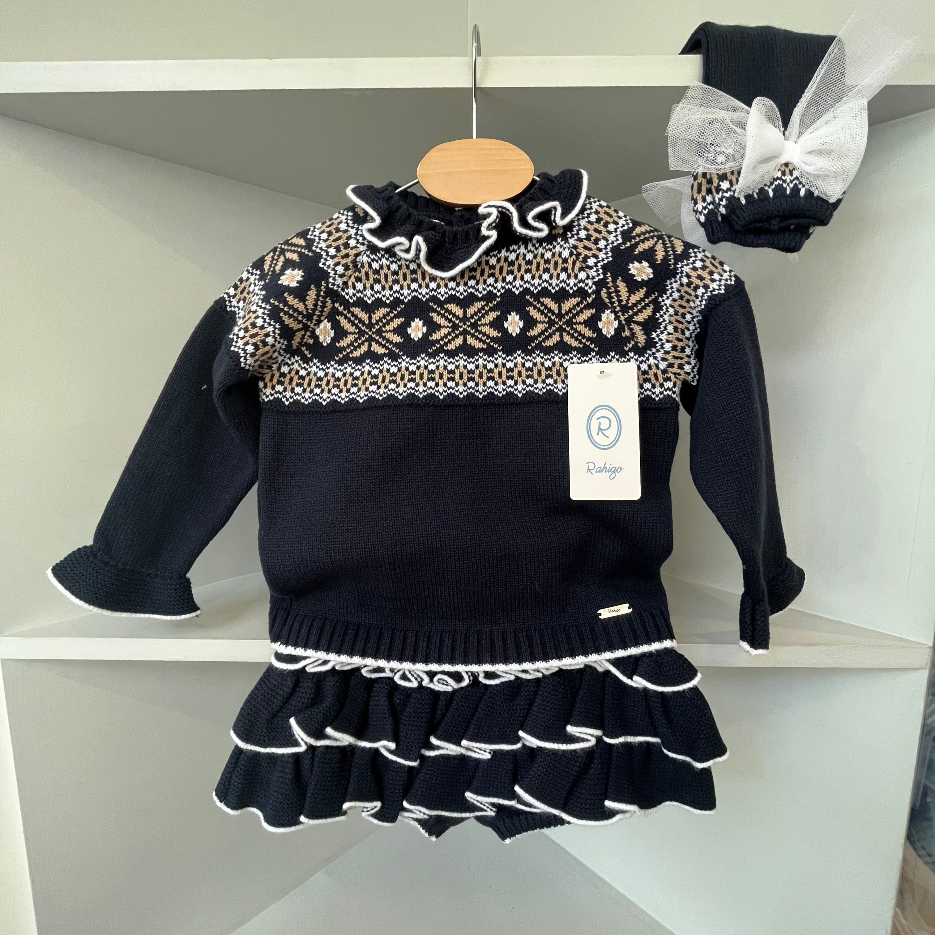 Rahigo - Four Piece Fairisle Skirt Set With Camel -  Navy