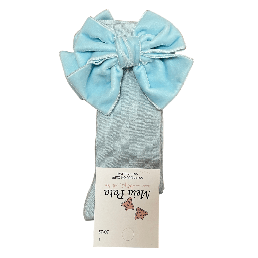 MEIA PATA - Double Bow Velvet Sock - Baby Blue
