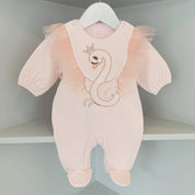 SOFIJA - Velour Swan Babygrow - Pink