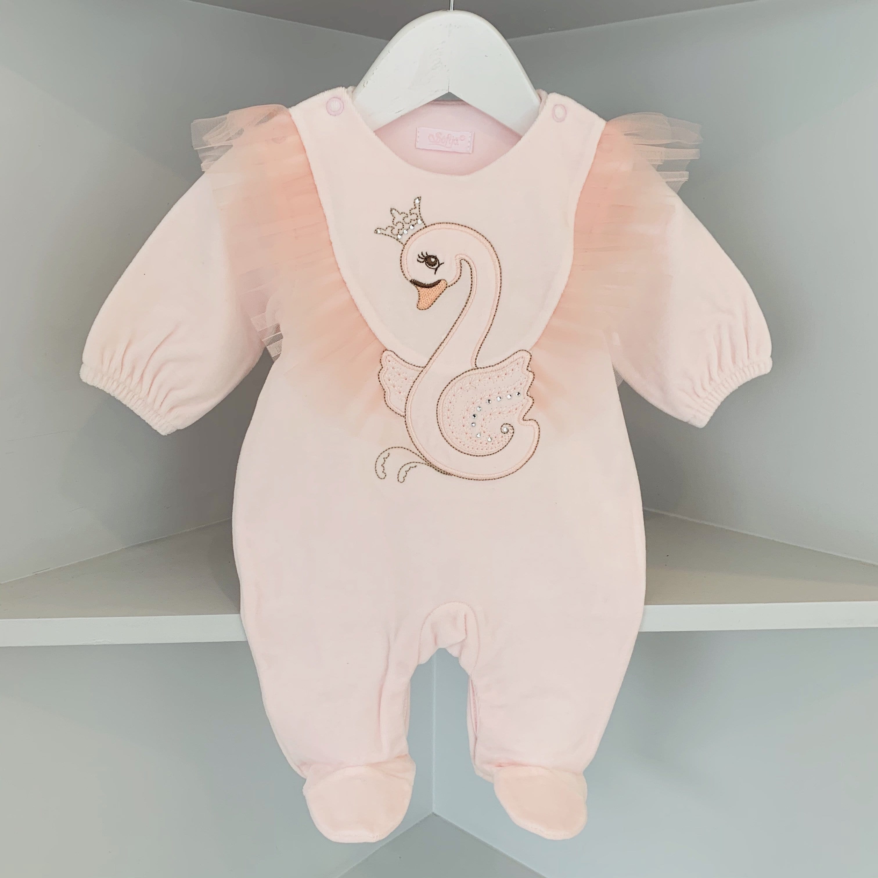 SOFIJA - Velour Swan Babygrow - Pink