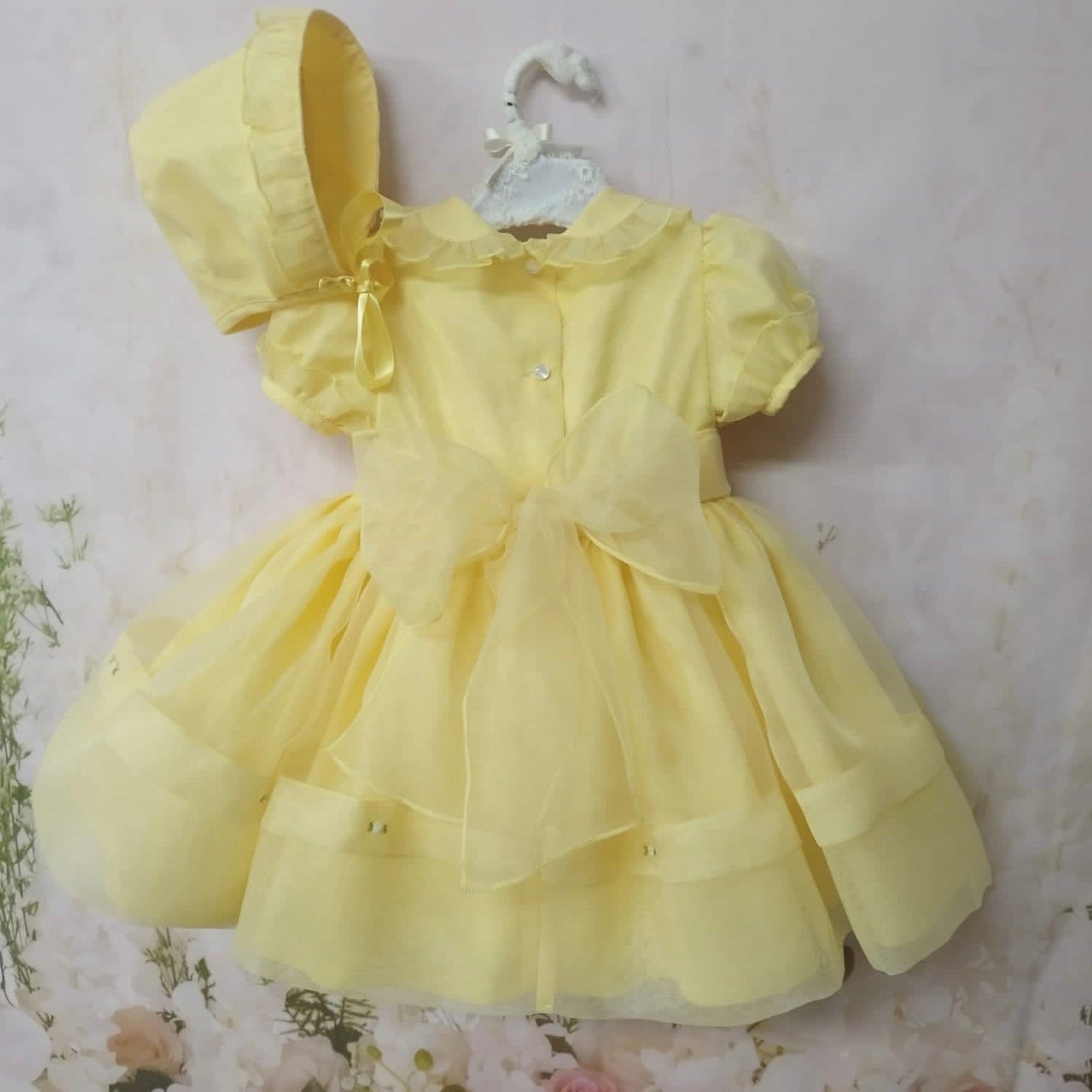BLUEBELLS - Trixabelle Easter Organza Dress & Bonnet - Lemon