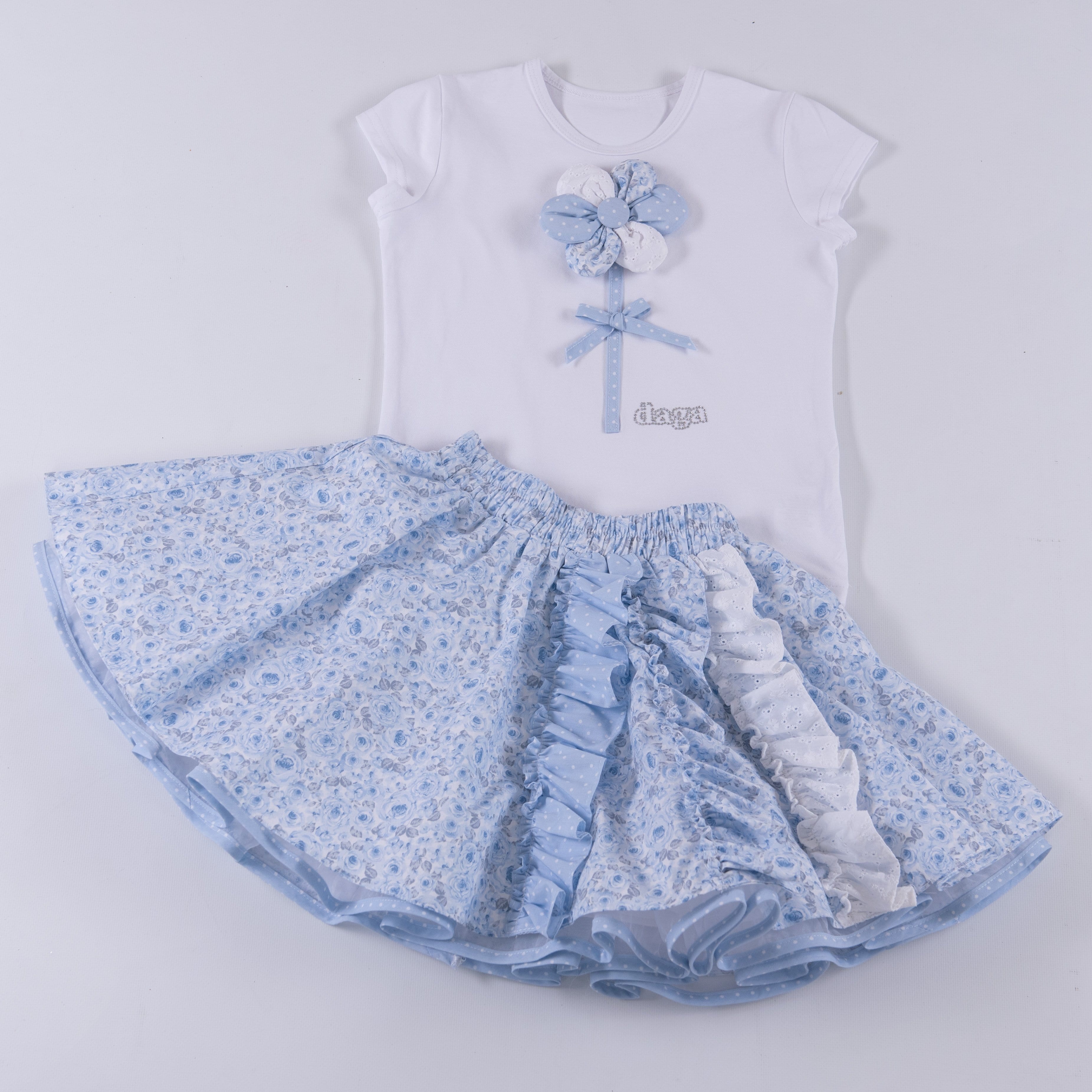 Daga - Flower Skirt Set - White