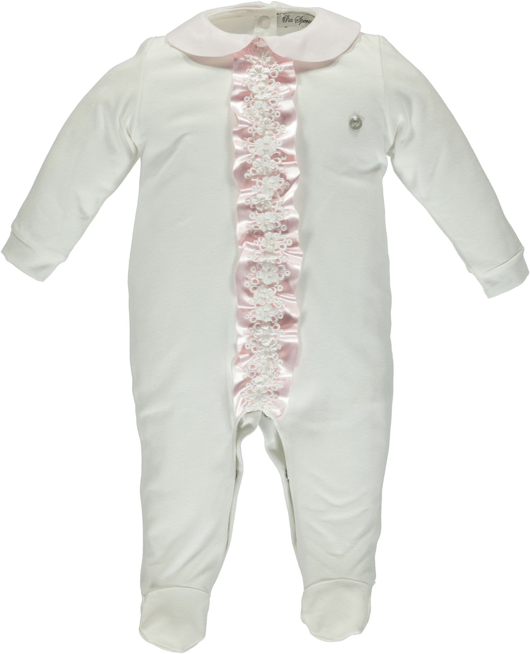 Piccola Speranza - Frill Detail Babygrow - White/Pink