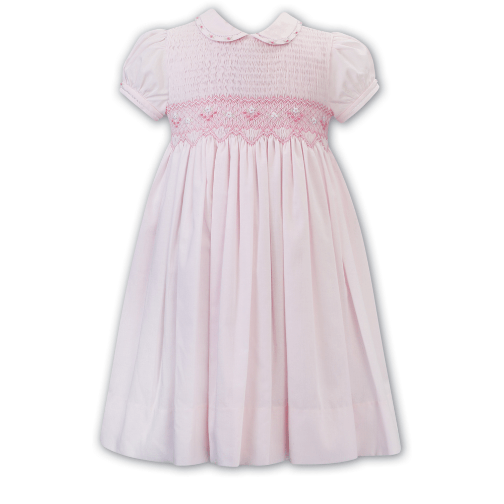 SARAH LOUISE -  Smocked Peter Pan Collar Floral Print Dress - Pink