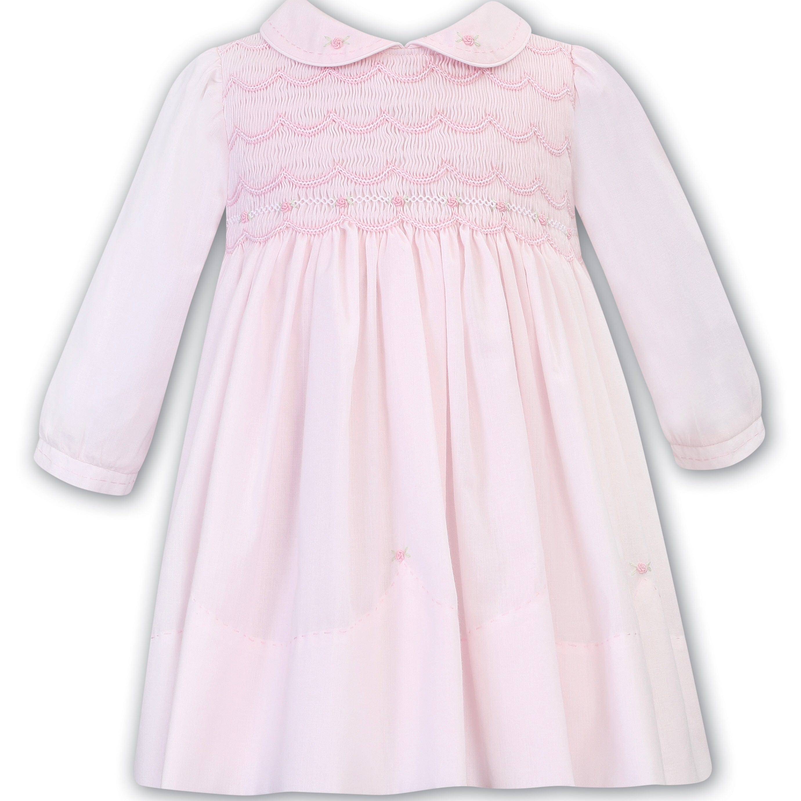 SARAH LOUISE -  Smocked Dress With Peter Pan Collar - Blue main image 1