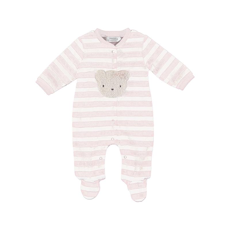 MAYORAL - Stripe Teddy Velour Romper - Pink