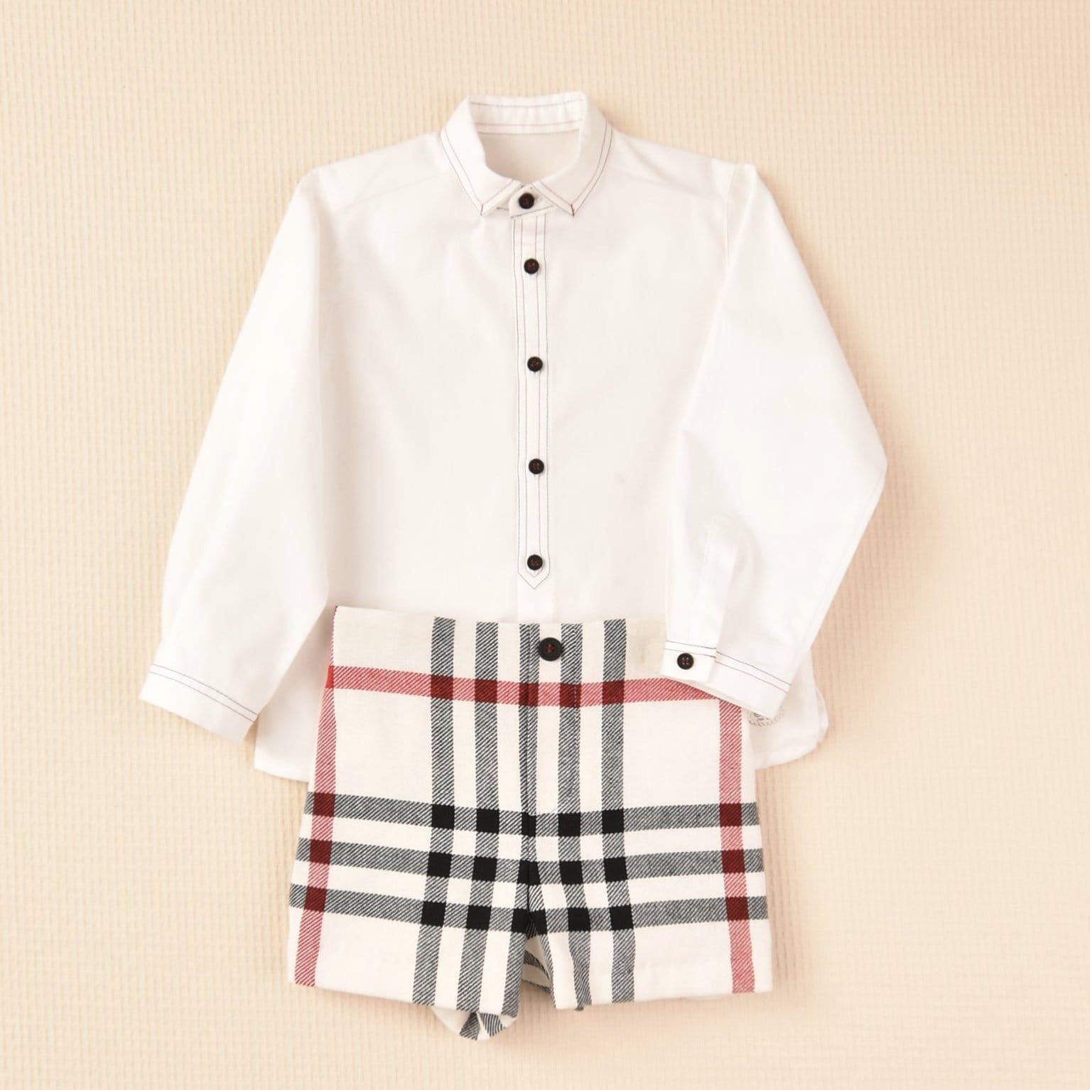 JOSE VARON - Check Short Set - Cream