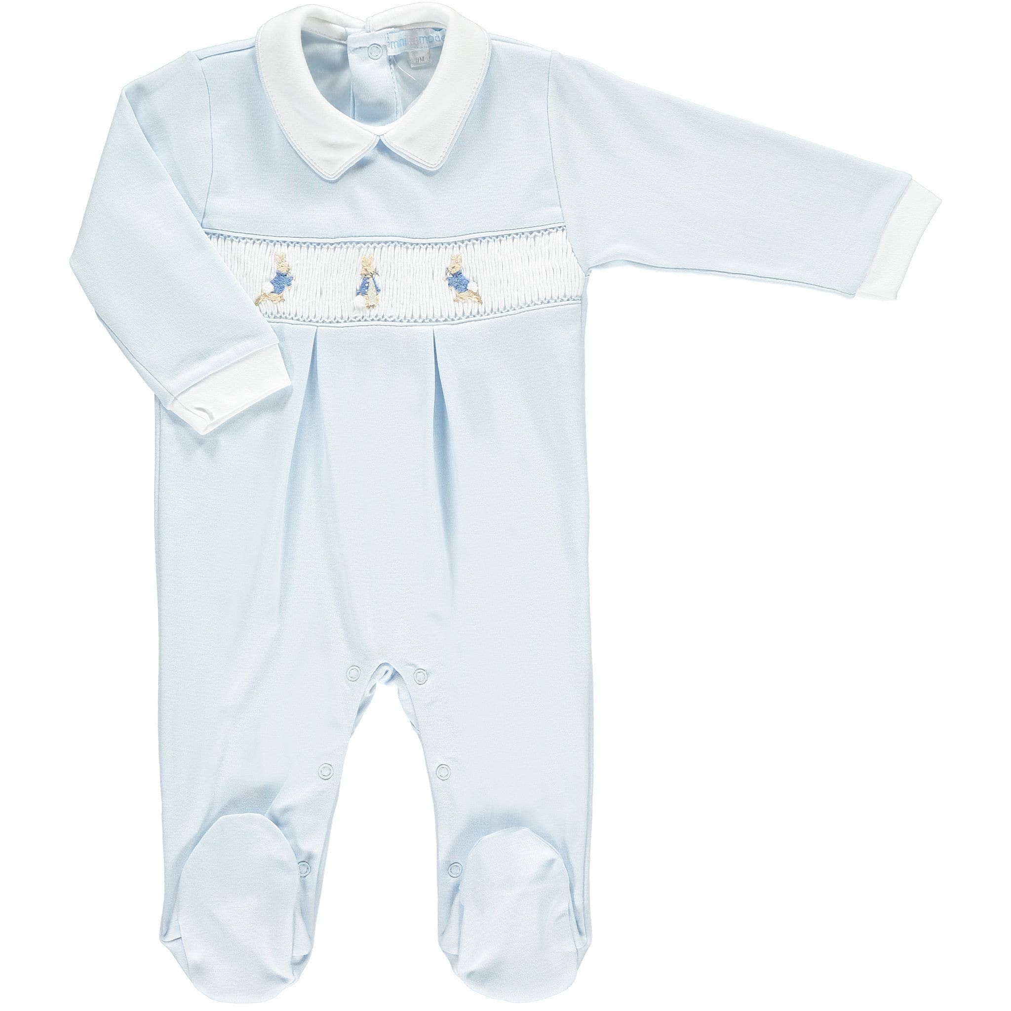 MINI-LA-MODE - Peter Rabbit Blue Smocked Footsie - Blue